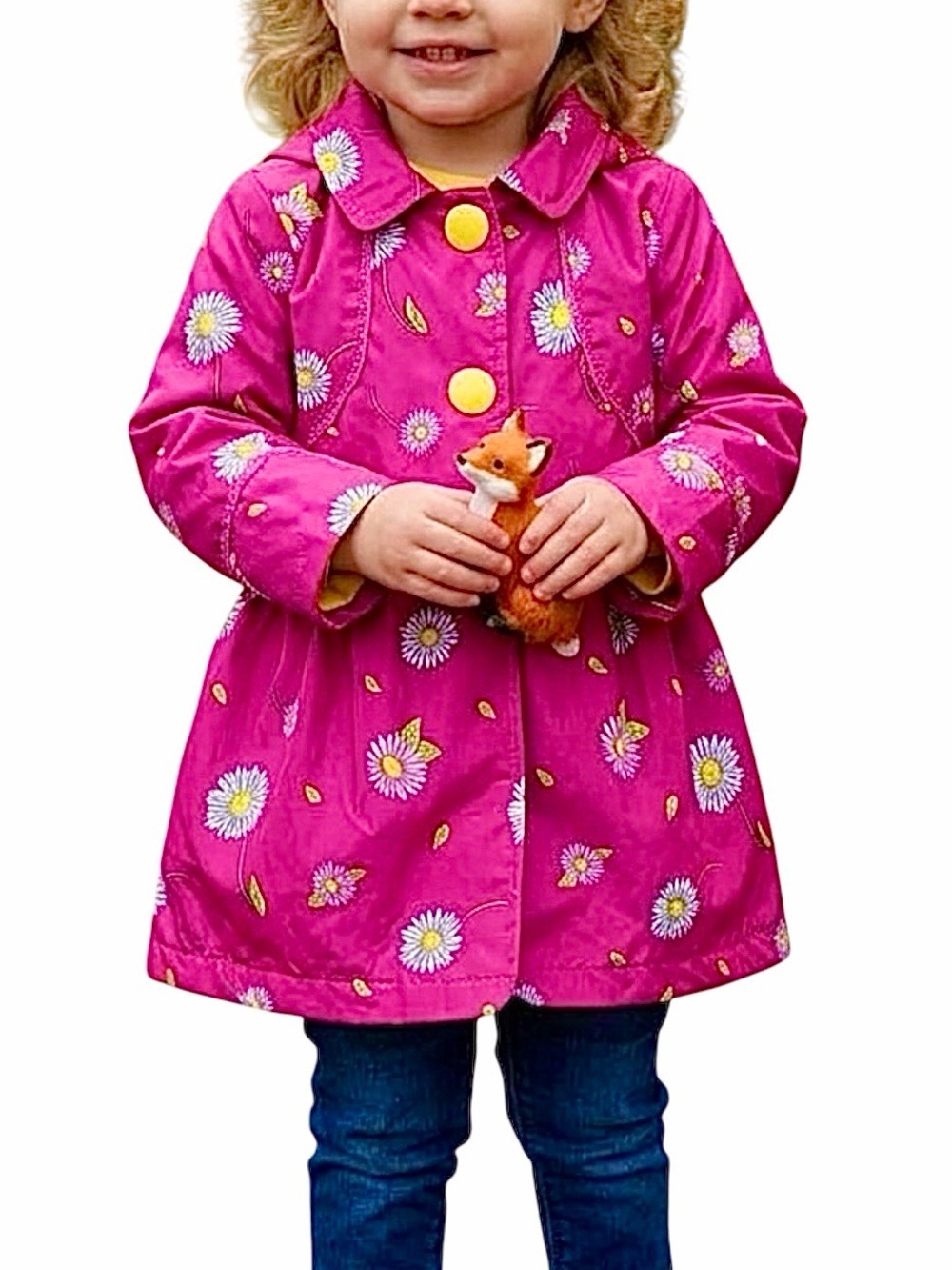 FOG London Fog bright pink yellow floral hooded mid season toddler jacket 24M